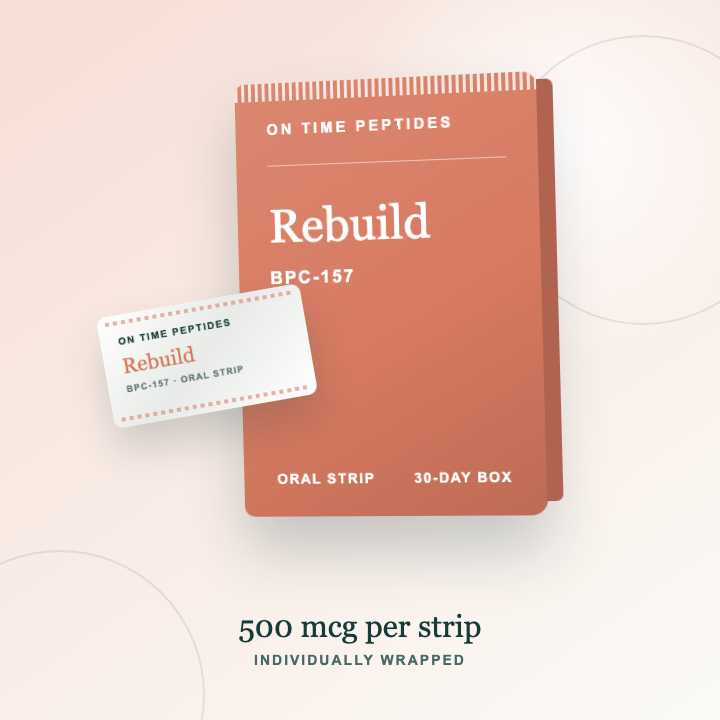 Rebuild BPC-157 oral dissolving strips with branded box and individual sachet